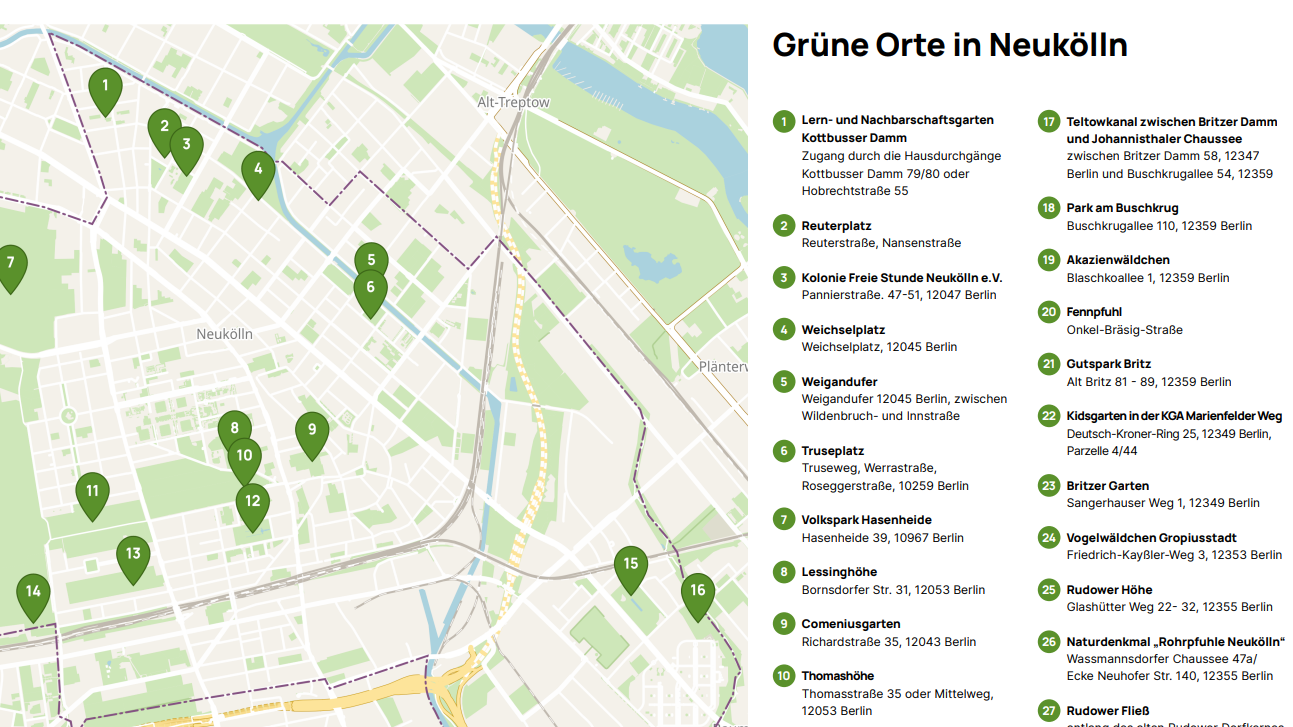 Grüne Orte Karte 2026 Grüne Orte in Neukölln